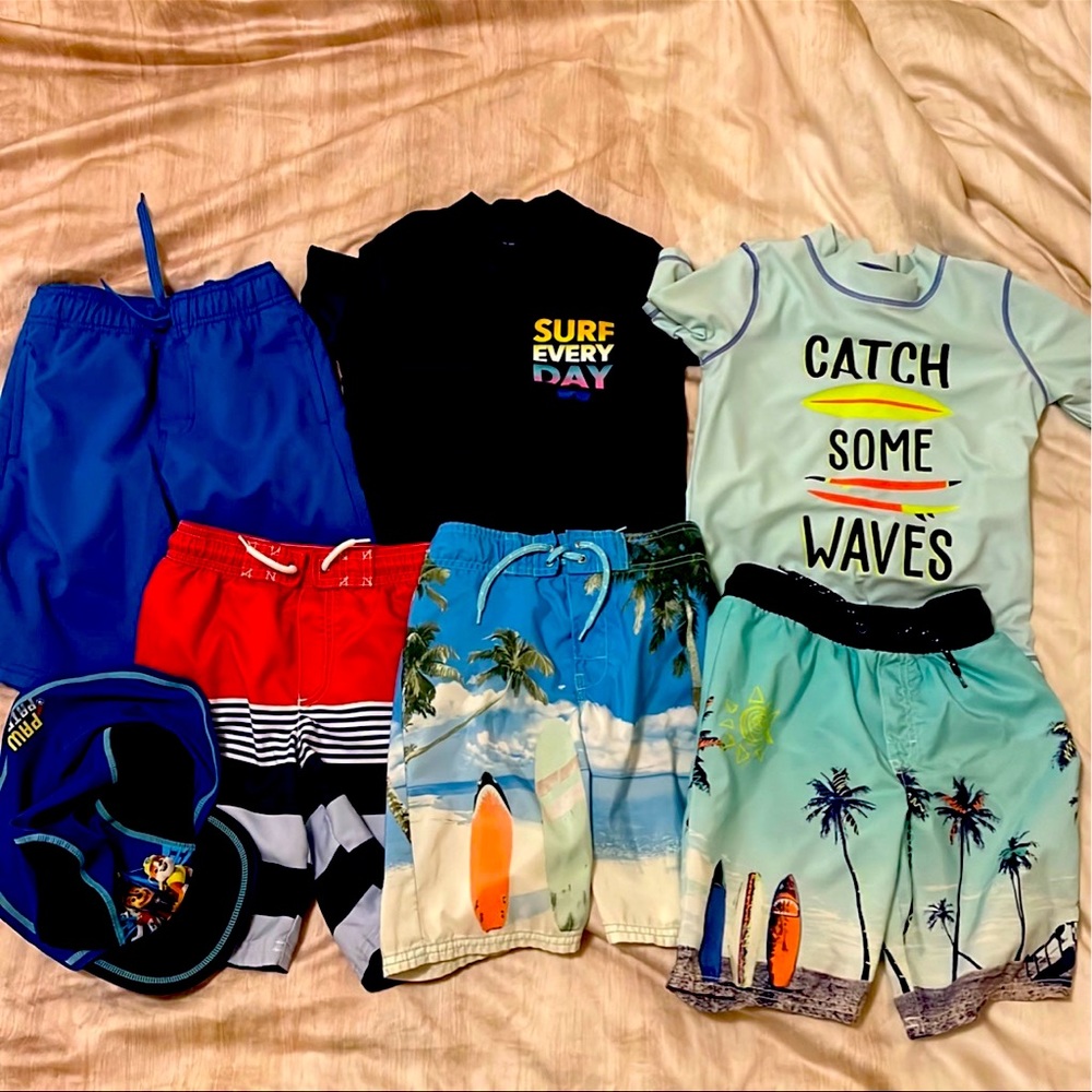 Lot of 7 boy swim top and bottom